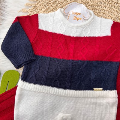   Saída de Maternidade Nicolas - Branco, Marinho e Vermelho